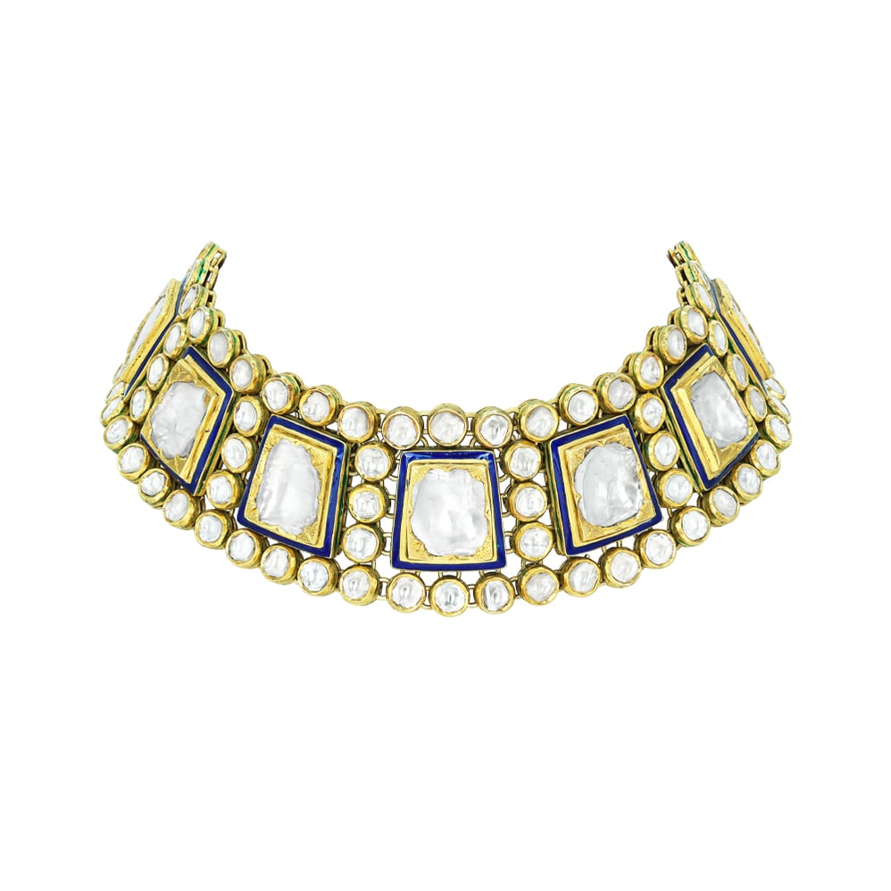 Polki Choker with Blue Enamel Accents